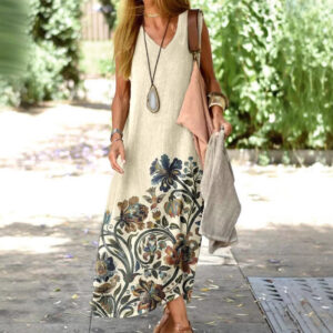 Women's Loose All-matching Creative Floral Deep V-neck Sleeveless Dress