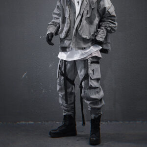 Mechanical Style Washed Overalls Loose Casual Trousers