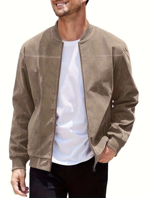 Men's Casual Plus Size Suede Zipper Men's Jacket - Image 10