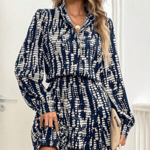 Fashion Printed Ruffled Long Sleeve Dress Women