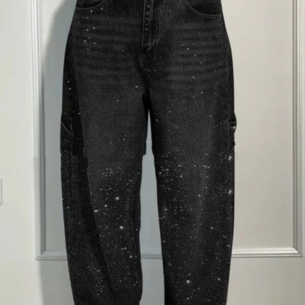 Ins Shiny Straight Jeans With Pockets Fashion Loose Wide-leg Pants For Women Street-style Trousers - Image 5