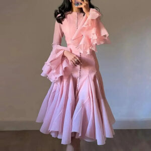 New Fashion High Collar Long Sleeve High Sense Cinched Mid-length Dress