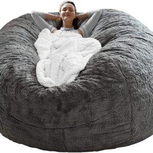 Bag Chair Coverit Was Only A Cover, Not A Full Bean BagChair Cushion, Big Round Soft Fluffy PV Velvet Sofa Bed Cover,  Living Room Furniture,  Lazy Sofa Bed Cover,6ft Dark Grey