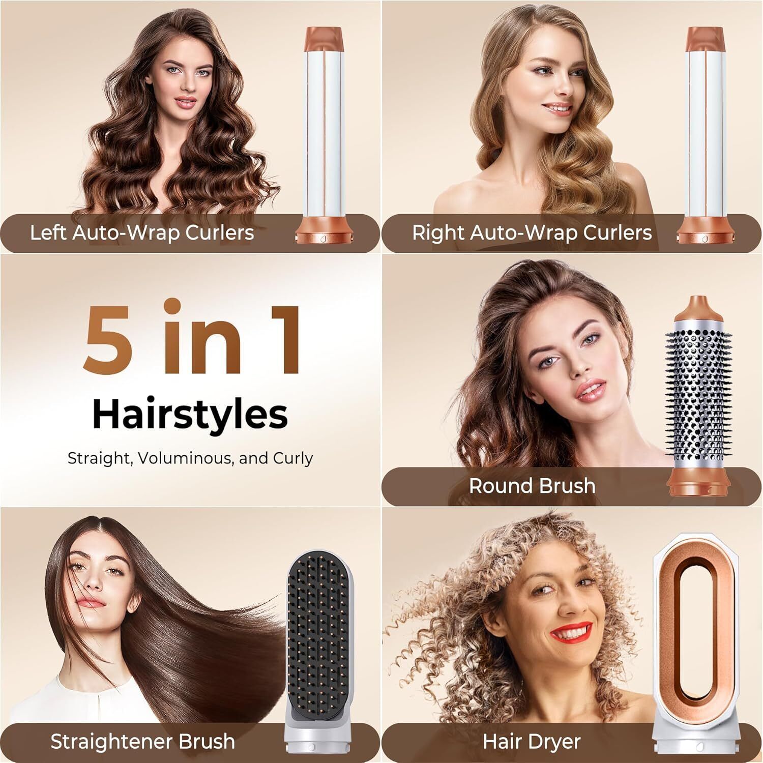 5 IN 1 Pro Air Wrap Blow Hair Styler Curler Straightener Hot Air Comb Brush Gift - Image 6