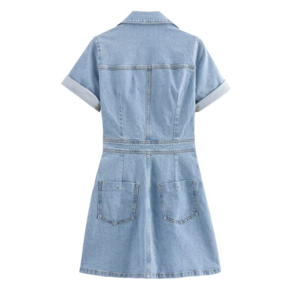 New Fashion Casual Breasted Mini Waist Denim Dress - Image 7