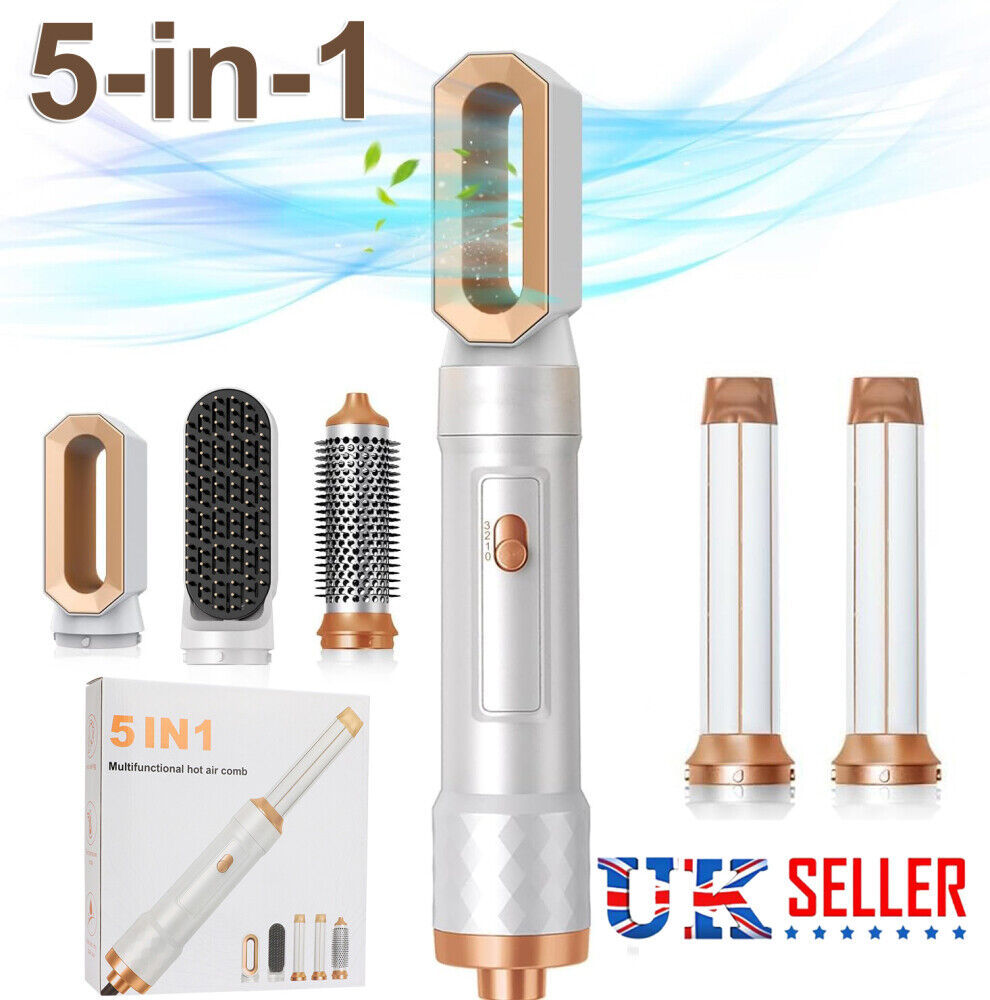 5 IN 1 Pro Air Wrap Blow Hair Styler Curler Straightener Hot Air Comb Brush Gift