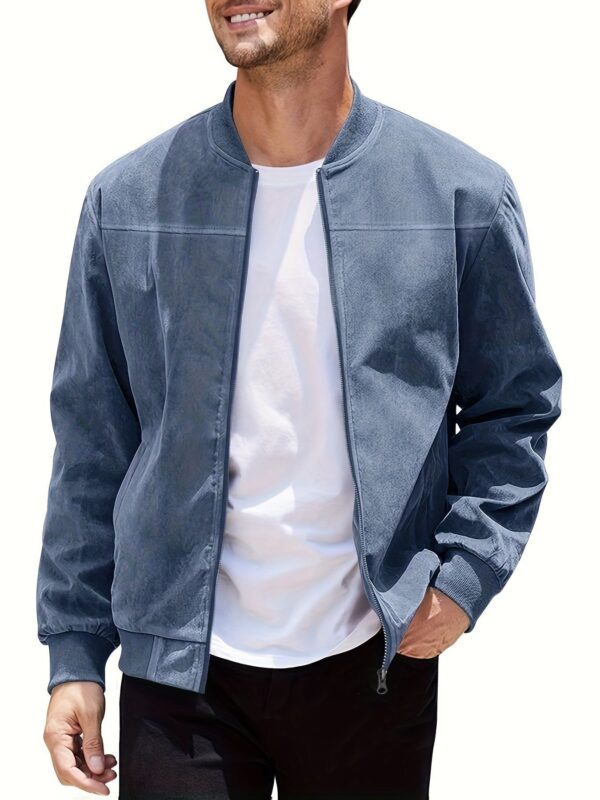 Men's Casual Plus Size Suede Zipper Men's Jacket - Image 8