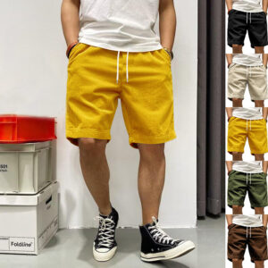 Men's Cargo Shorts Summer Vintage Corduroy Drawstring Pants With Pockets