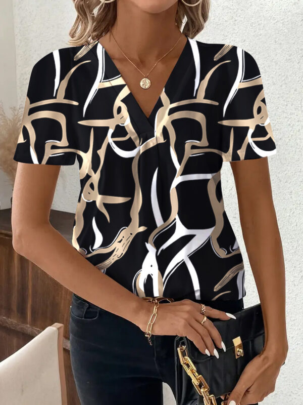 Fashion Casual Printing V-neck Top - Image 9