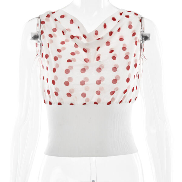 Polka Dots Print Oblique Shoulder Tops Summer Patchwork Chiffon Crop Top Women Sexy Sleeveless Lace Up Backless Blouse Casual Streetwear Tee - Image 5