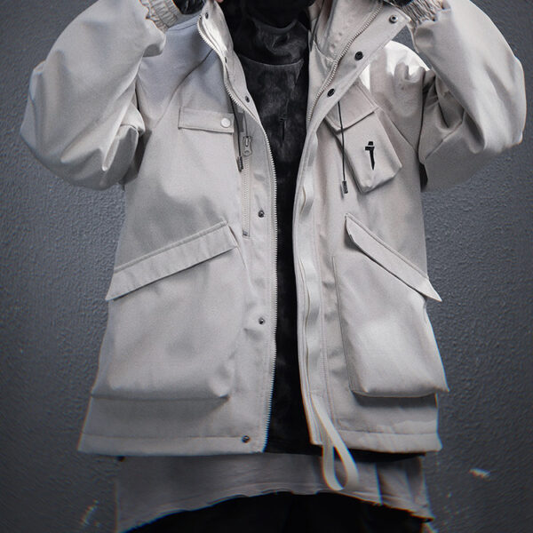 Mechanical Style Multi-pocket Loose Casual Hooded Jacket - Image 3